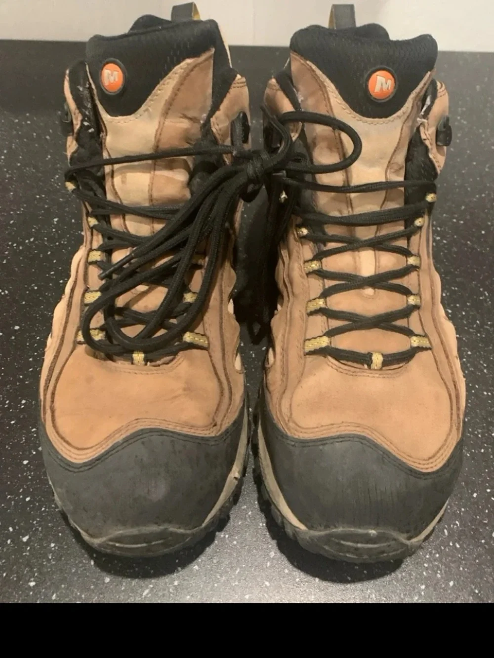 Merrell Tan and Black Hiking Boots with Orange Logo